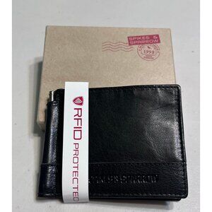 Spikes & Sparrow Mens Premium Leather Card Wallet W/Money Clip - RFID Protection